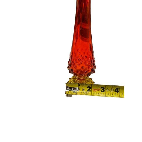 Vintage Amberina Art Glass Hobnail Footed Swung Stretch Bud Vase 11" T x 2.5" W - Picture 7 of 15